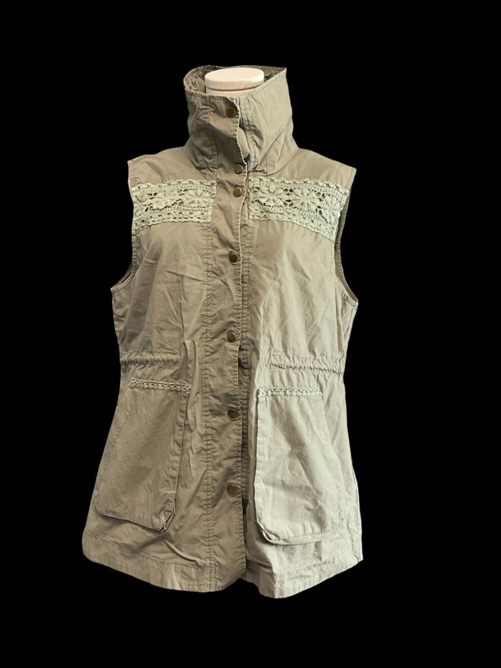 Green Cotton Vest w/ Crochet Lace Detail